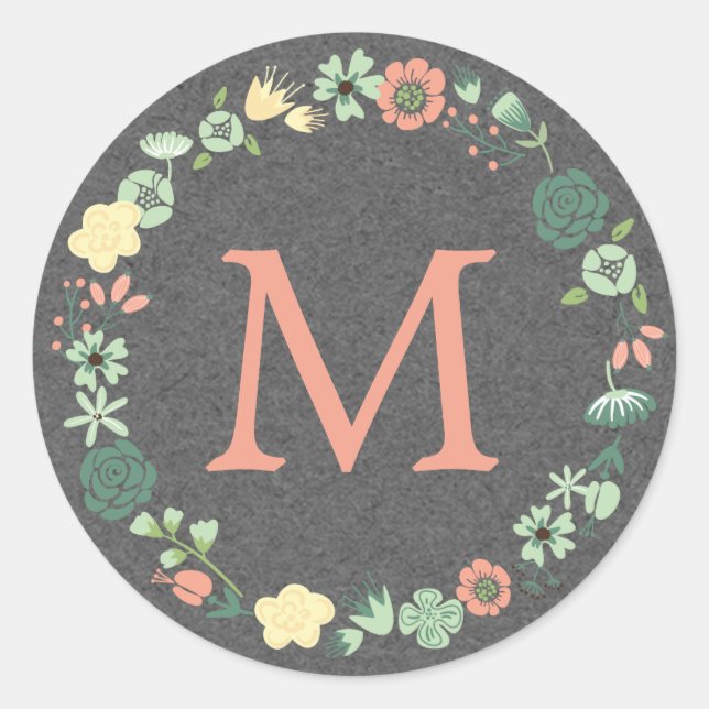 Sticker Rond MONOGRAMME FLORAL vintage (Devant)