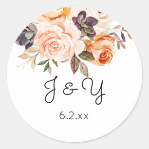 Sticker Rond Monogramme flou et broyeur floral rustique