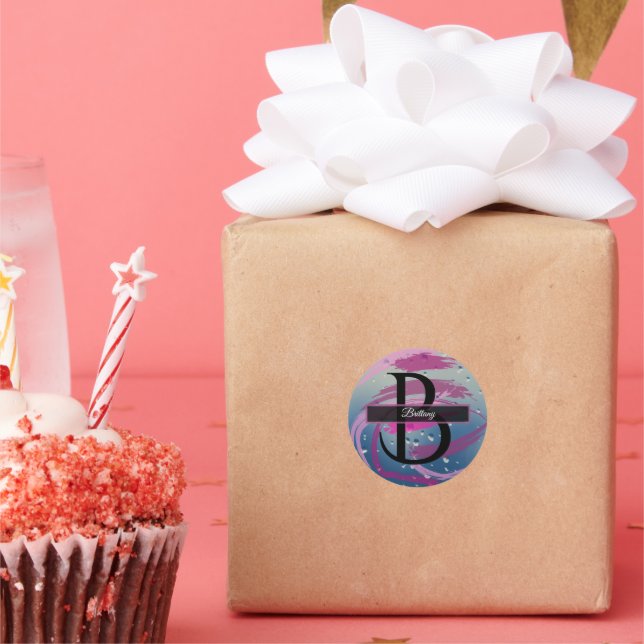 Sticker Rond Monogramme Fuchsia et rose pâle (Fête)