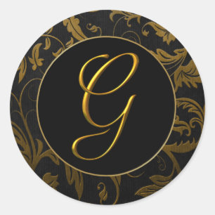 Sticker Rond Monogramme G Gold et Black Mariage damassé Seal