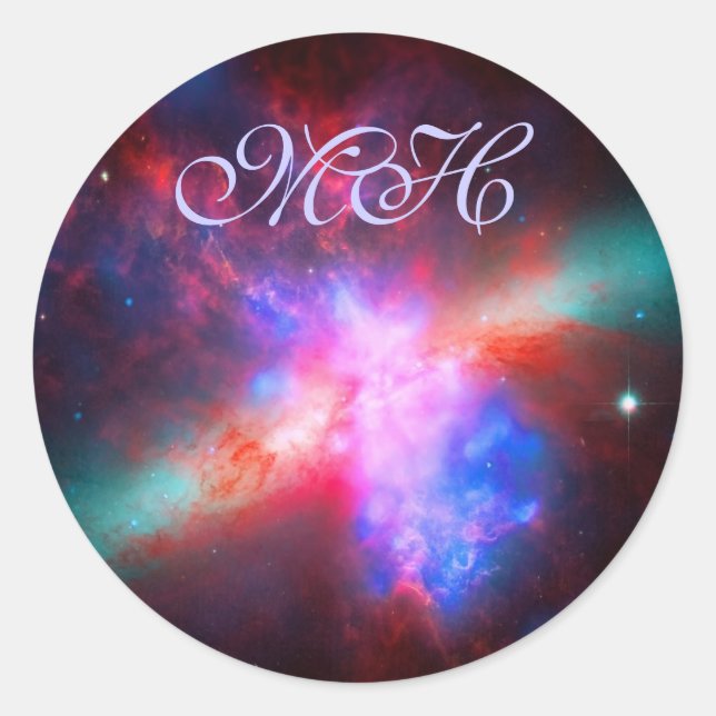 Sticker Rond Monogramme - Galaxie de cigar - Messier 82 (Devant)
