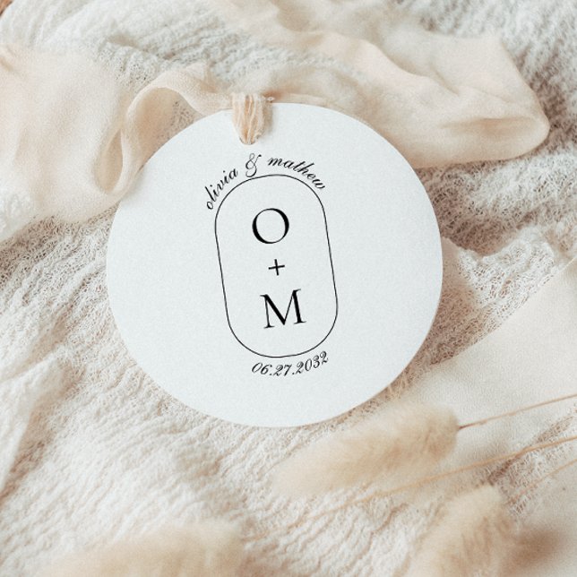 Sticker Rond Monogramme géométrique minimal avec Mariage de cal (Créateur téléchargé)