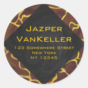 Sticker Rond Monogramme Giraffe Brown, Impression Jaune