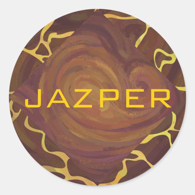 Sticker Rond Monogramme Giraffe Brown, Impression Jaune (Devant)