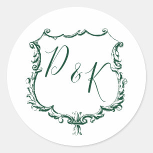 Sticker Rond Monogramme Gold Crest et Mariage vert de forêt