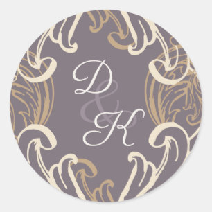 Sticker Rond Monogramme Gold Purple Invitation Vintage