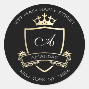 Sticker Rond Monogramme Golden Crown Royal RSVP Adresse de reto