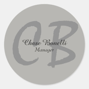Sticker Rond Monogramme gris classique professionnel