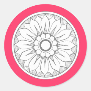Sticker Rond Monogramme Gris et rose moderne Motif de médaillon