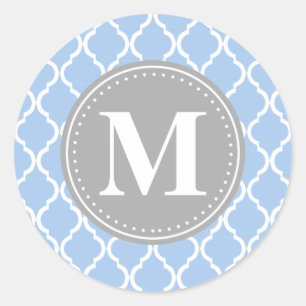 Sticker Rond Monogramme gris latte bleu clair marocain