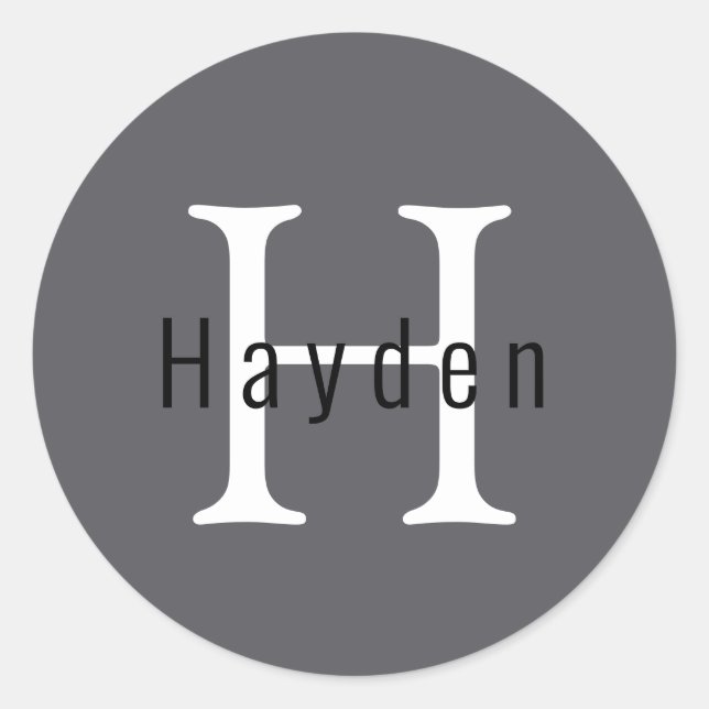 Sticker Rond Monogramme gris Masculin simple Nom + Initiale (Devant)