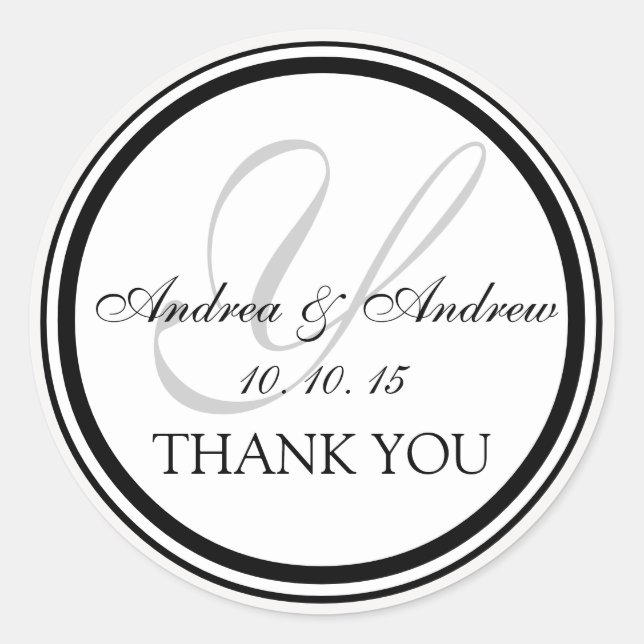 Sticker Rond Monogramme gris noir Y Merci Mariage (Devant)