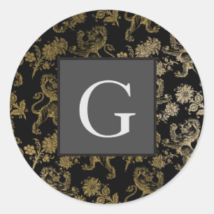 Sticker Rond Monogramme Groomsmen Best Man Black Gold Lion Dama