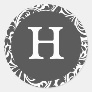 Sticker Rond Monogramme H Gris Ardoise Gris Designer Mariage Mo