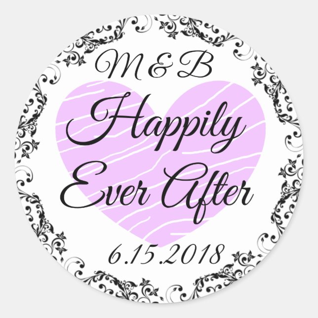 Sticker Rond Monogrammé Heureusement Jamais Après Mariage Stick (Devant)
