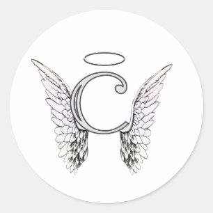 Sticker Rond Monogramme initial de la lettre C avec des ailes