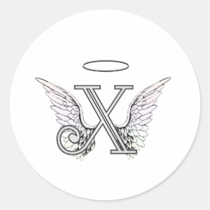 Sticker Rond Monogramme initial de la lettre X avec des ailes