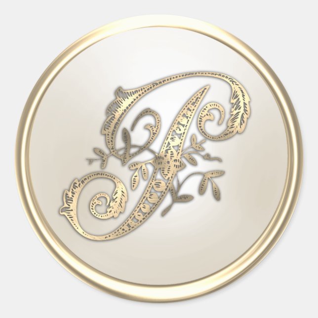 Sticker Rond Monogramme initial de l'or et de l'ivoire (Devant)