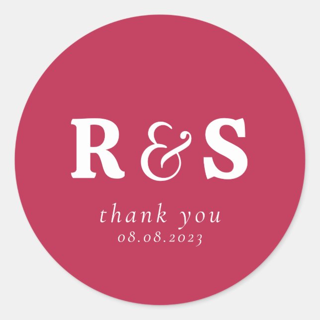 Sticker Rond Monogramme initial de mariage magenta chaud minima (Devant)