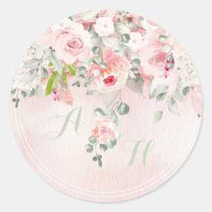 Sticker Rond Monogramme initial de vidage et de floraison