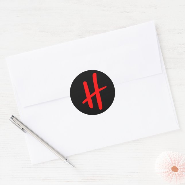 STICKER ROND MONOGRAMME INITIAL H ROUGE ET NOIR (Enveloppe)