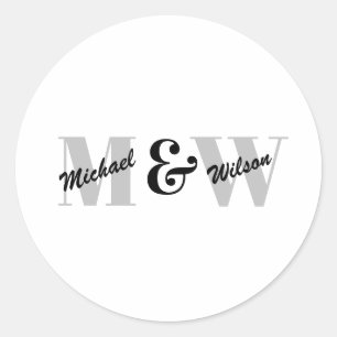 Sticker Rond Monogramme initial noir et blanc personnalisé