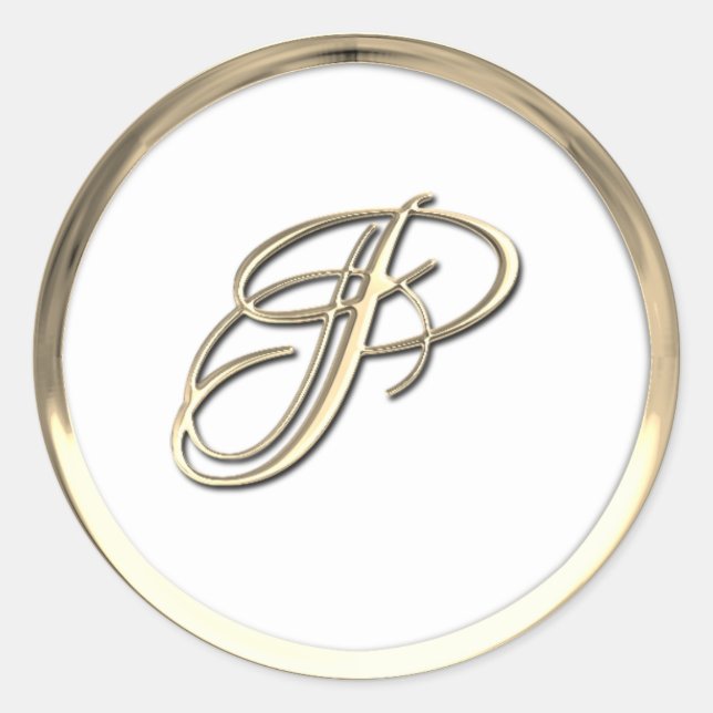 Sticker Rond Monogramme initial or P Script n'importe quelle co (Devant)