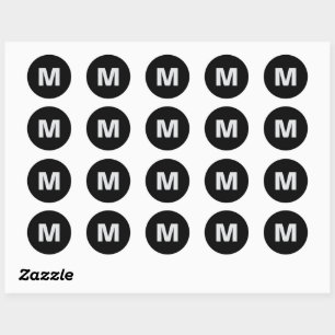 Sticker Rond Monogramme Initial Simple Moderne Gris Clair sur N