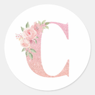 Sticker Rond Monogramme Initiale C Floral