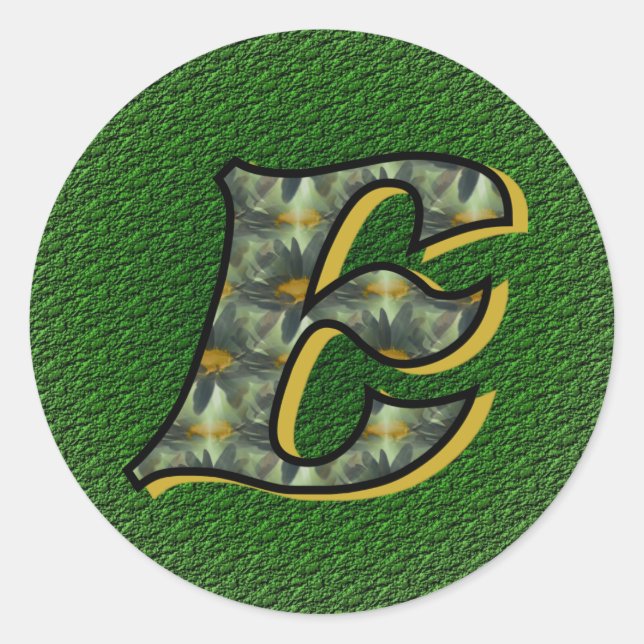 Sticker Rond Monogramme Initiale E Art Floral aux Marguerites (Devant)