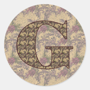 Sticker Rond Monogramme Initiale G Élégant Floral Vintage
