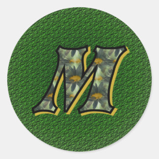 Sticker Rond Monogramme Initiale M Art Floral Marguerite
