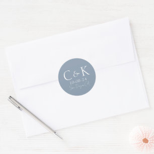 Sticker Rond Monogramme Initiales Mariage Bleu Poussiéreux