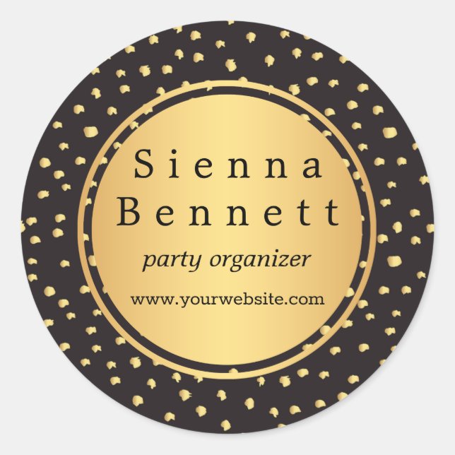 Sticker Rond Monogramme, initiales pois noir et or (Devant)