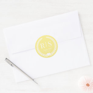 Sticker Rond Monogramme Jaune Doré Clair Simple