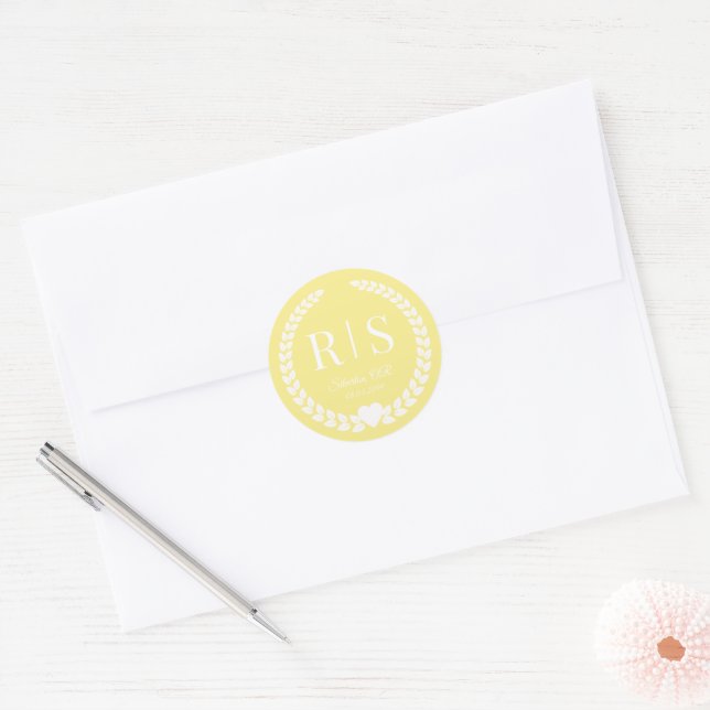 Sticker Rond Monogramme Jaune Doré Clair Simple (Enveloppe)