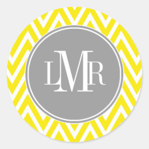Sticker Rond Monogramme jaune et gris de chevrons