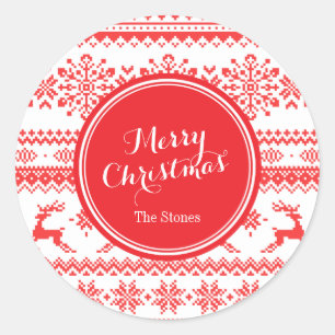 Sticker Rond Monogramme juste rouge de motif d'île de chandail