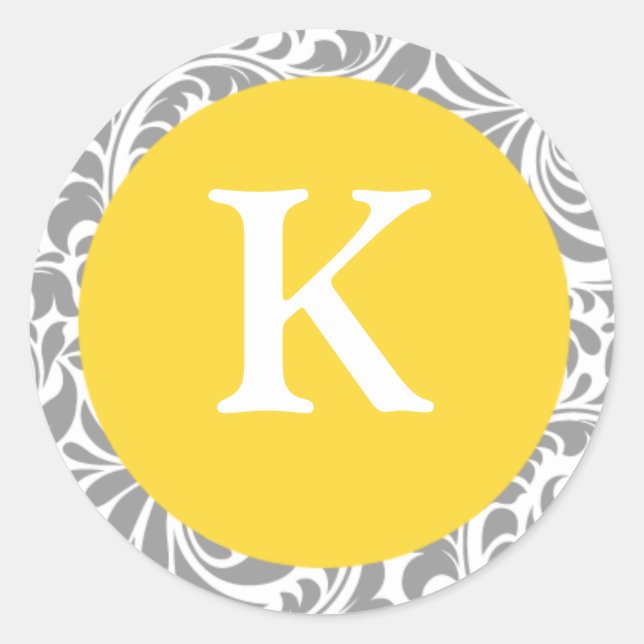 Sticker Rond Monogramme K Canari Jaune Phoques Personnalisables (Devant)