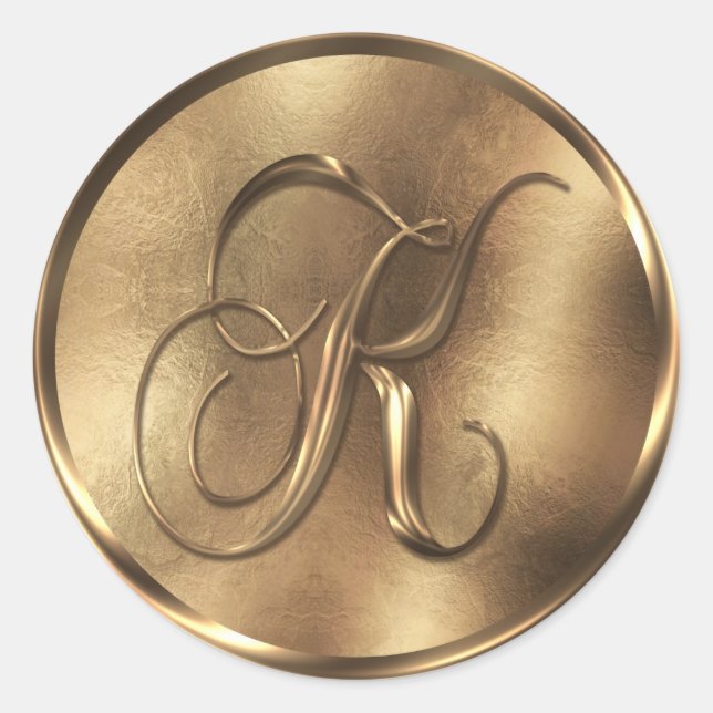 Sticker Rond Monogramme K Faire-part de mariage de bronze (Devant)