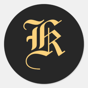Sticker Rond Monogramme "K" or couleur sur noir