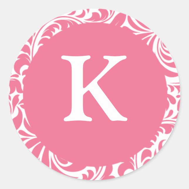 Sticker Rond Monogramme K rose blanc Mariage Thème Monogrammes  (Devant)