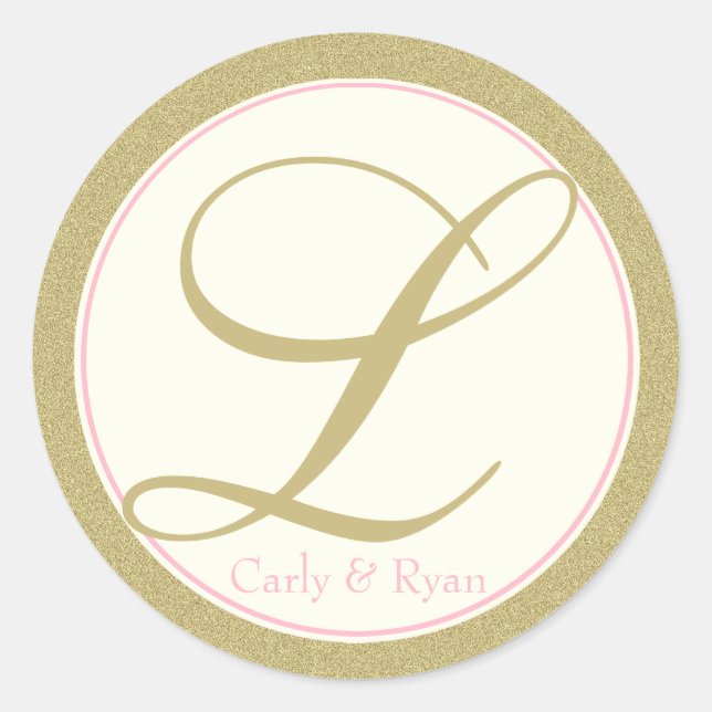 Sticker Rond Monogramme L Or et rose (Devant)
