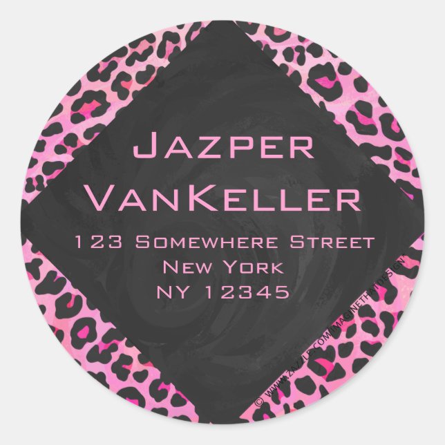 Sticker Rond Monogramme Leopard noir et rose chaud (Devant)