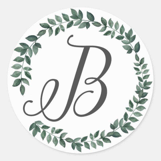 Sticker Rond Monogramme Lettre B Couronne de Feuilles Botanique (Devant)