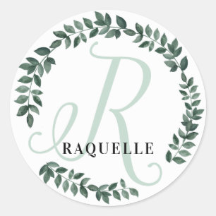 Sticker Rond Monogramme Lettre R Nom Personnalisé Botanique Min