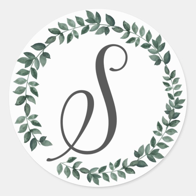 Sticker Rond Monogramme Lettre S Couronne De Feuilles Botanique (Devant)