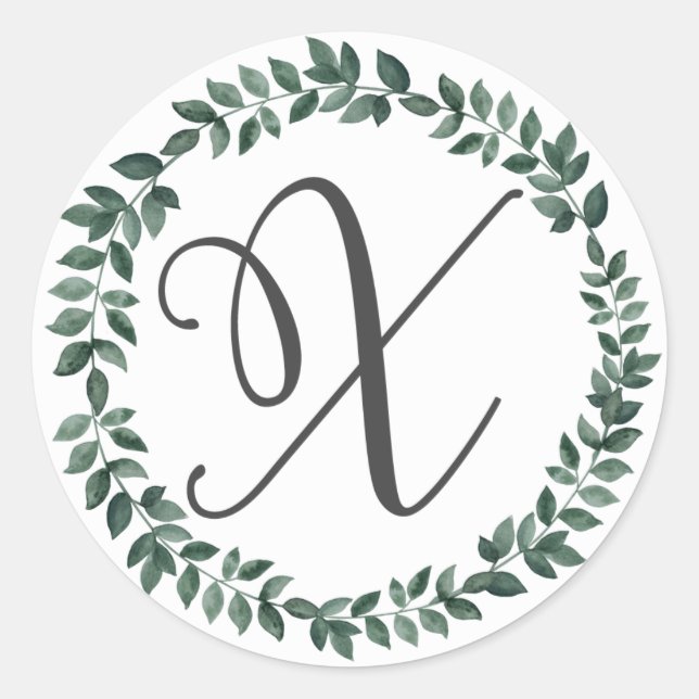 Sticker Rond Monogramme Lettre X Couronne De Feuilles Botanique (Devant)