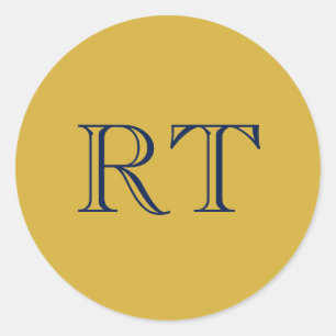 Sticker Rond Monogramme Lettres Initiales Or & Bleu Simple