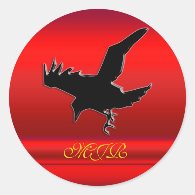 Sticker Rond Monogramme, logo Black Raven sur effet chromé roug (Devant)